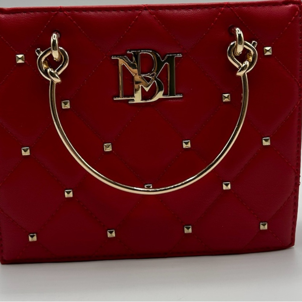 Red Quilted Badgley Mischka Handbag with Gold Accents